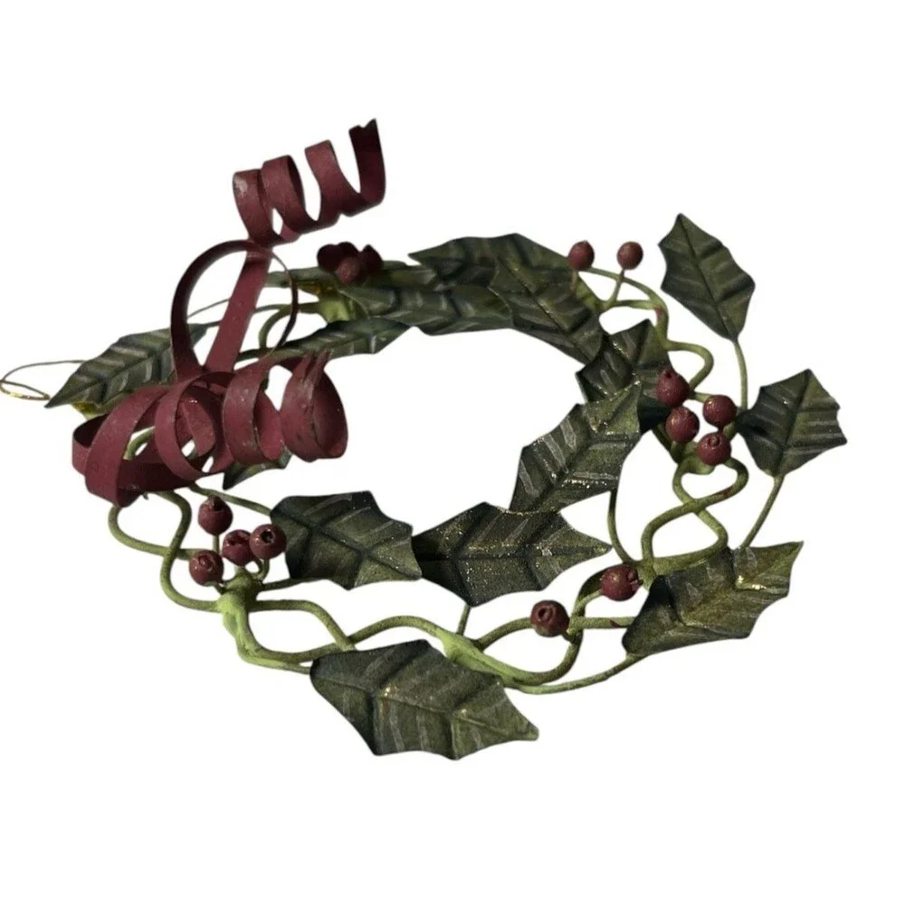 Vintage Metal Wire Holy Leaf Berry Christmas Ornament 4